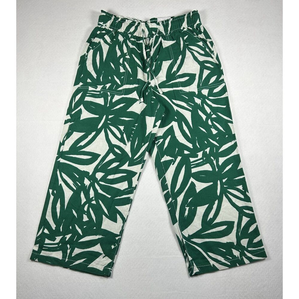 Sonoma Goods For Life Linen Wide Leg Ankle Pants Ivory Green Size Large